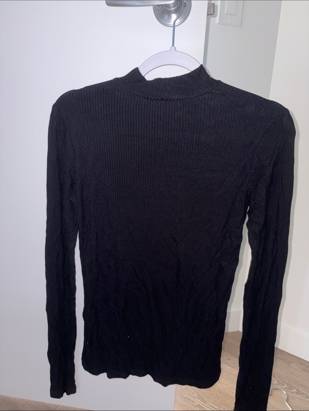 twik Black Ribbed Long-Sleeve Mock Neck Top